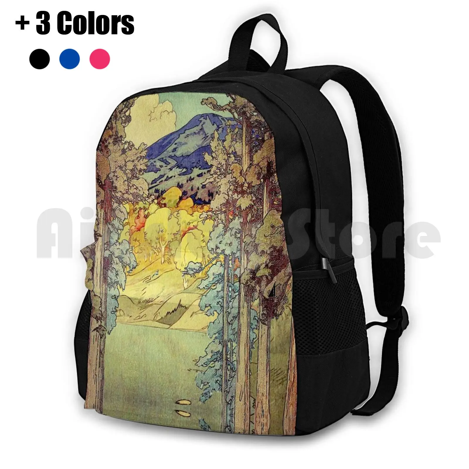 Returning To Hoyi Outdoor Hiking Backpack Riding Climbing Sports Bag Mountain Blue Sunset Clouds Pink River Rushing Stream