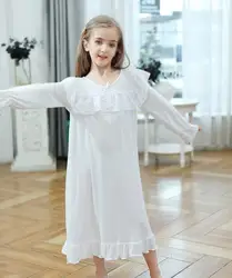 Brand girls long sleeve lace sleep dress children cotton nightgowns kids spring autumn new home clothes 3-12Y ws1705