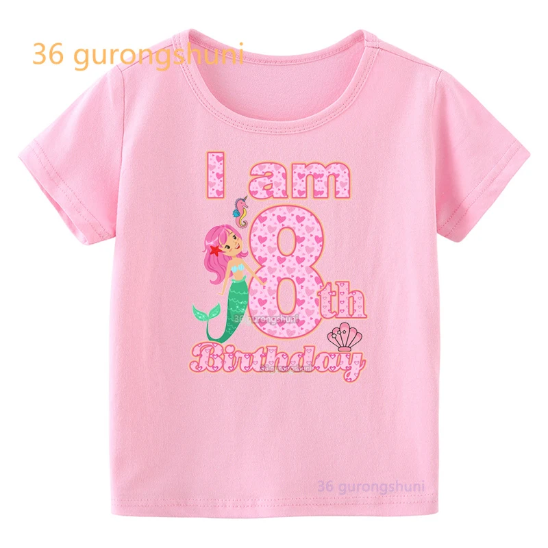 I Am 7th 8 9 old Year Birthday cartoon kids t shirt for girls clothes children summer tshirt girl clothing graphic Pink t shirts