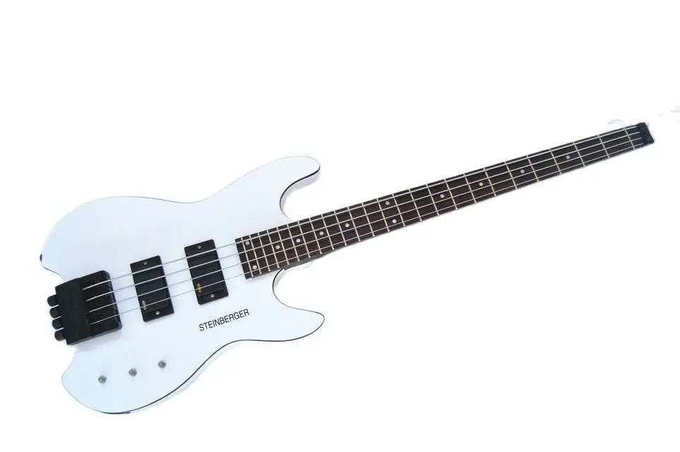 High quality custom white headless 4-string electric bass, white rose-wood fingerboard, free shipping