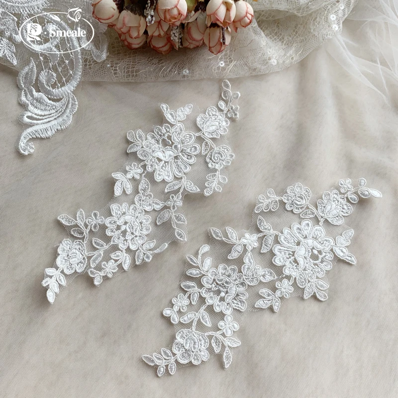 Elfenbeinweißer Rand mit Spiegelblumen, handgemachter DIY-Schmuck, Hochzeitskleid-Accessoires, bestickte Applikation RS3111 – Detail 5