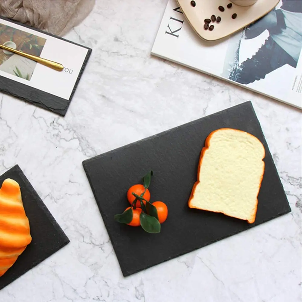 Black Slate Serving Tray, Sushi Cheese Cupcakes Stone Board for Kitchen Parties 30*20cm