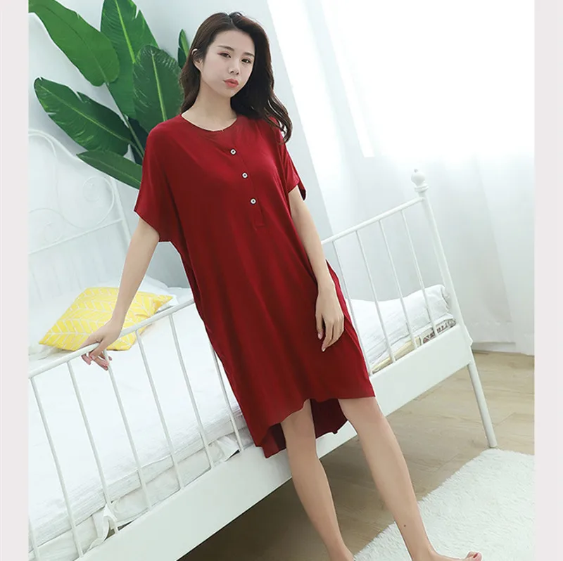 Fdfklak Loose Nightgowns New Night Dress Sexy Nightwear Sleepwear Short Sleeve Modal Sleep Dress For Womens Night Wear