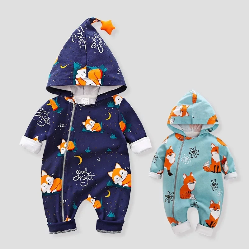 

Ins Hot Baby Clothes Cotton Pajamas Newborn Rompers Jumpsuit Sleepwear Fashion Hoodie Outfits 3D Fox Winter Overall