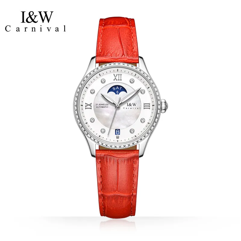 Fashion Moon Phase Watches Women Luxury Brand I&W New Ultrathin Ladies Automatic Watch Sapphire Calendar Waterproof Watch Women