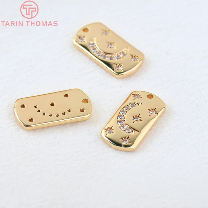 (1324)4PCS 10x19MM 24K Gold Color Brass with Ziron Moon Star Charms Pendants High Quality for Diy Jewelry Making Findings