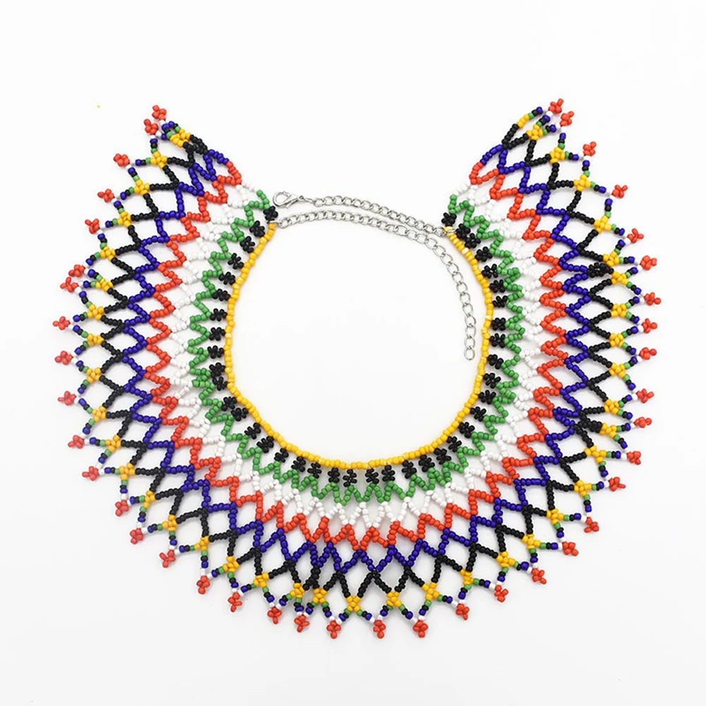 African Ethnic Colorful Bead Bib Choker Necklace for Women Indian Tribal Festival Party Wedding Collar Nigeria Statement Jewelry
