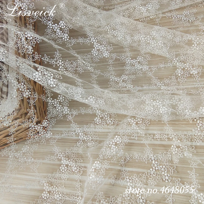 1y New Lightweight mesh fabric Fashion flower embroidery mesh tulle lace fabric Fine wedding dress Skirt accessories diy dress