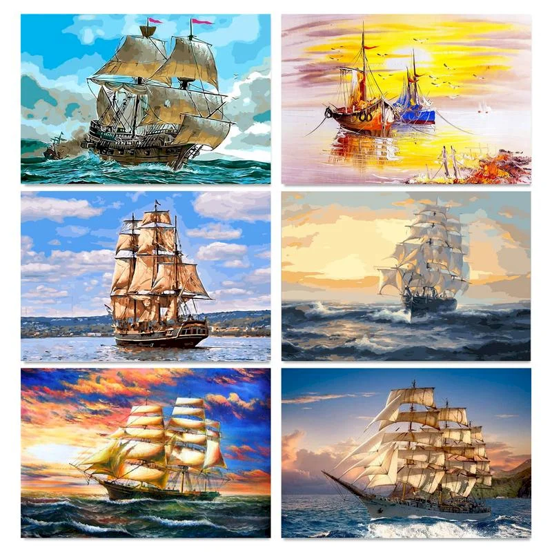 60x75cm Frame Picture By Number Sailing Ship Paint By Numbers Acrylic Paint On Canvas Seascape Home Decors For Diy Gift