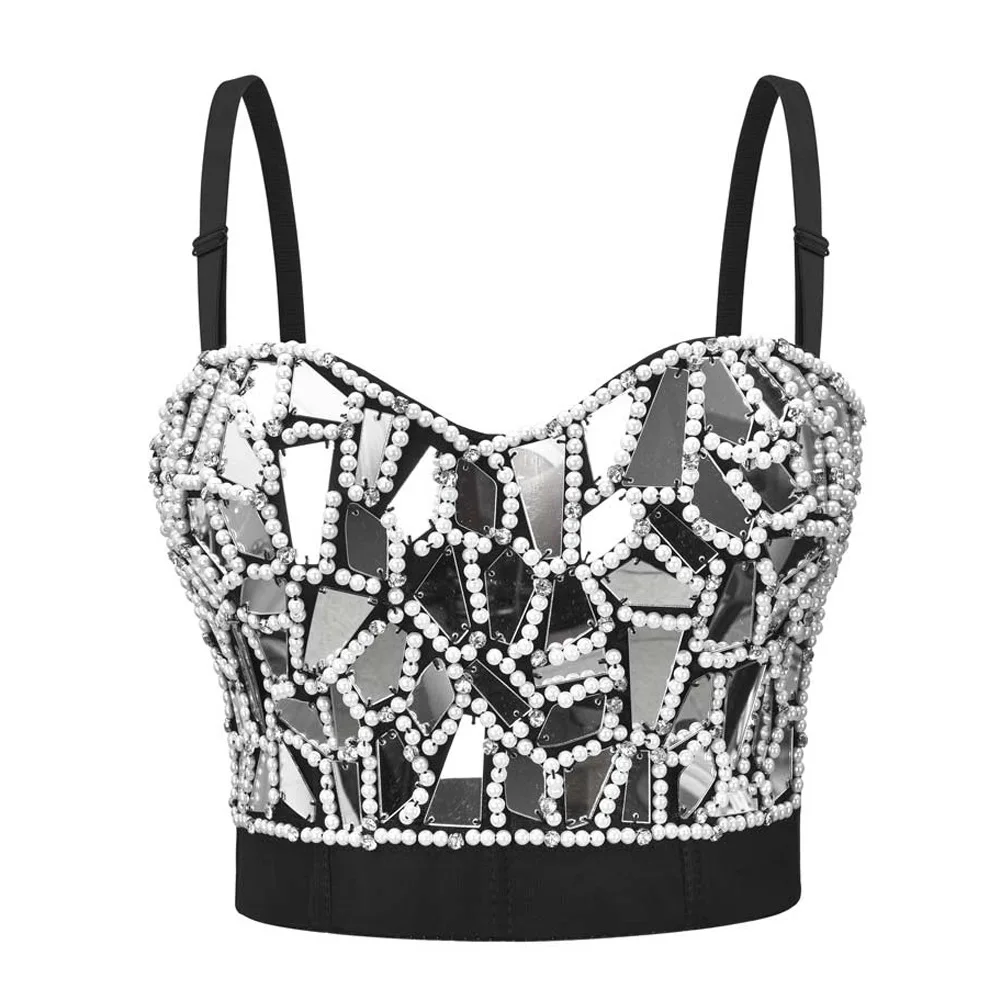 

New Sexy And Interesting Plexiglass Nail Diamond Bra Wearing Stage Performance Clothes Vest Strapless Top Party Dress