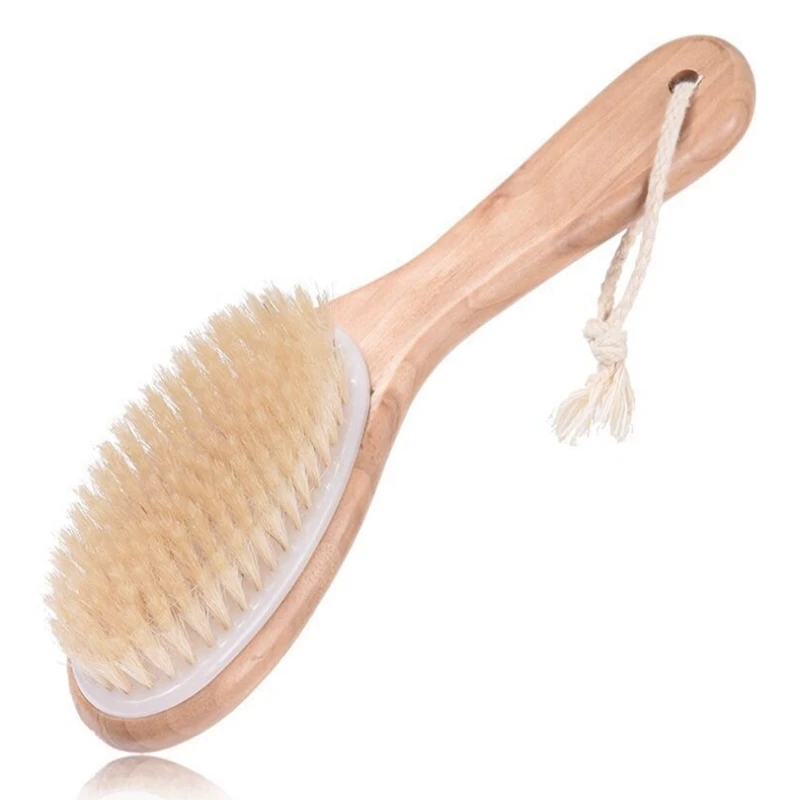 

25x7.5cm Long Natural Wooden handle Bristle Body Brush Massager Soft Brushes Wood Bath Shower Back Spa Scrubber A21611