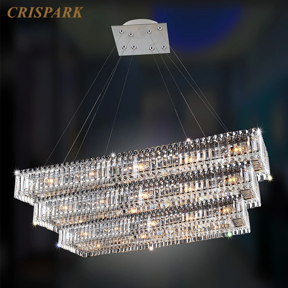 

Clear Crystal Rectangular Pendant Light LED Home Prism Cristal Linear Chandelier for the Kitchen Multi-tier Hanging Lustre Lamp