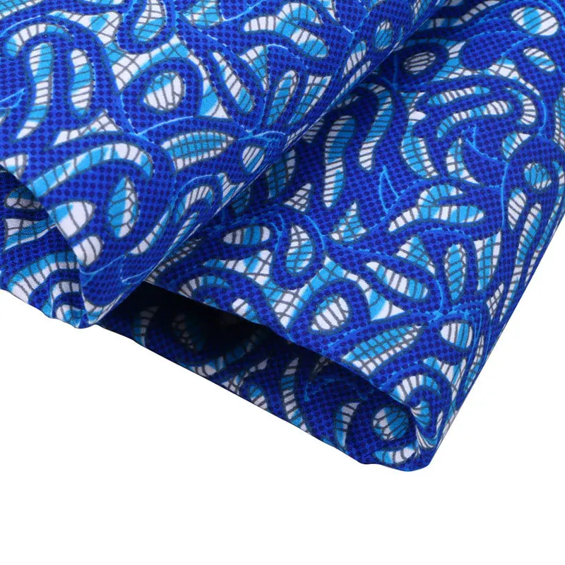 Tela de cera africana con estampado azul, tela estampada de Ankara Africana auténtica, 6 yardas, novedad de 2019