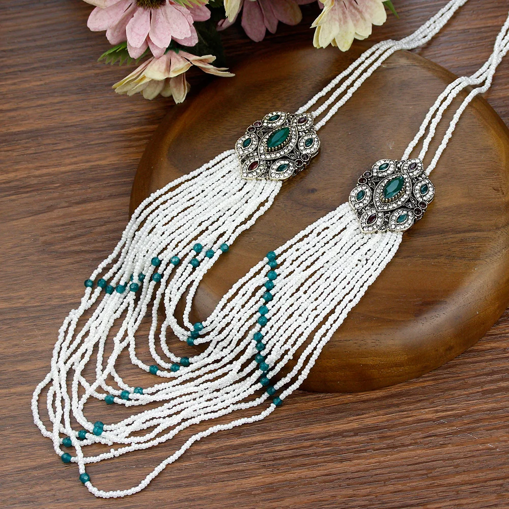 Sunspicems Elegent Long Beads Necklace Morocco Caftan Bijoux Ethnic Bridal Wedding Jewelry Turkish Multilayer Beaded Necklace