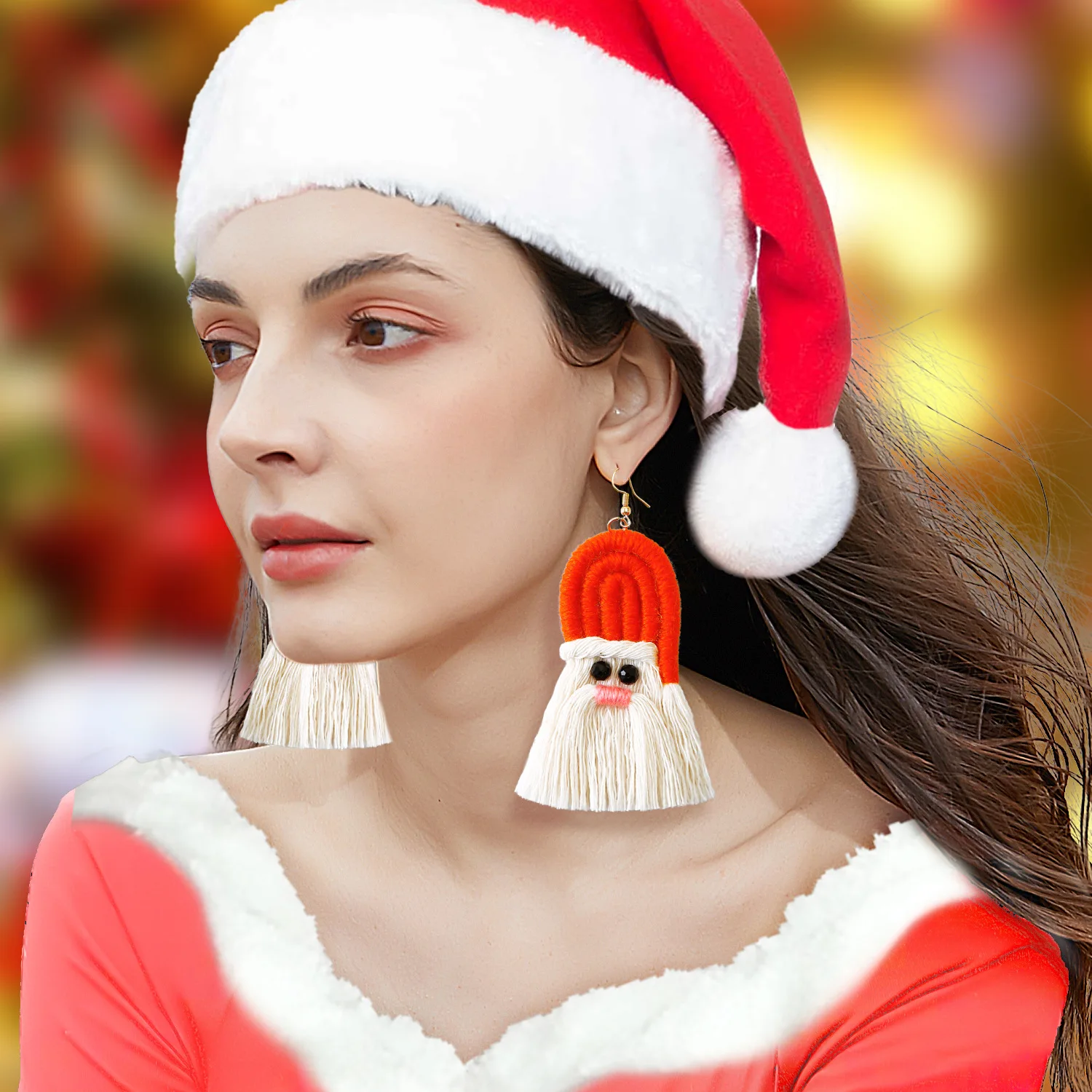 European and American Santa Claus Cartoon Big Tassel Earring Woman Simple Fashion Girl Banquet Party Jewelry Christmas Gift