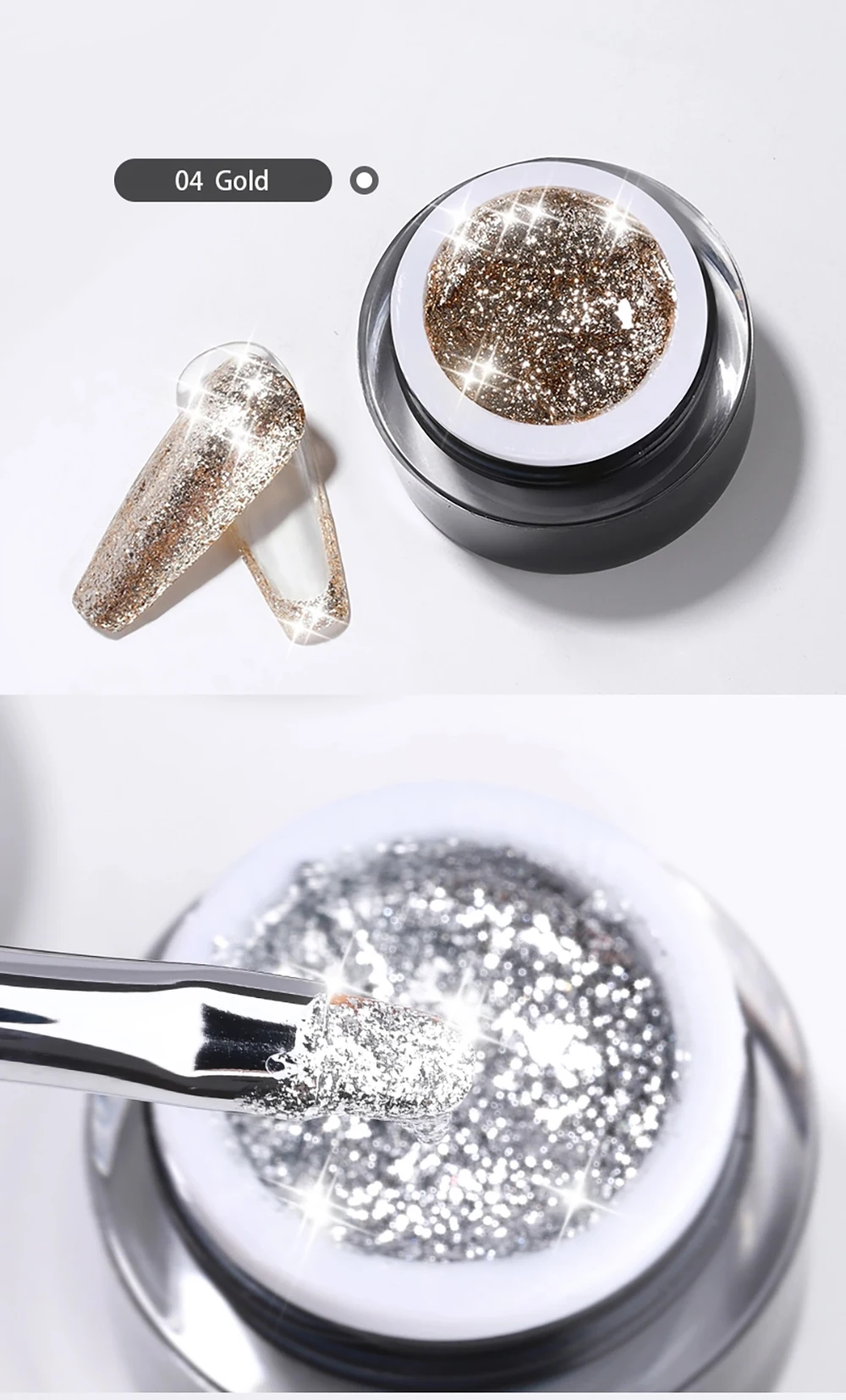 Vendeeni 4 Farben Glitzer-Platin-Nagelgel-Lack Champagner Roségold Silber Glänzender Nagelgel-Lack UV LED Aushärtbarer Gel-Lack – Detail 6