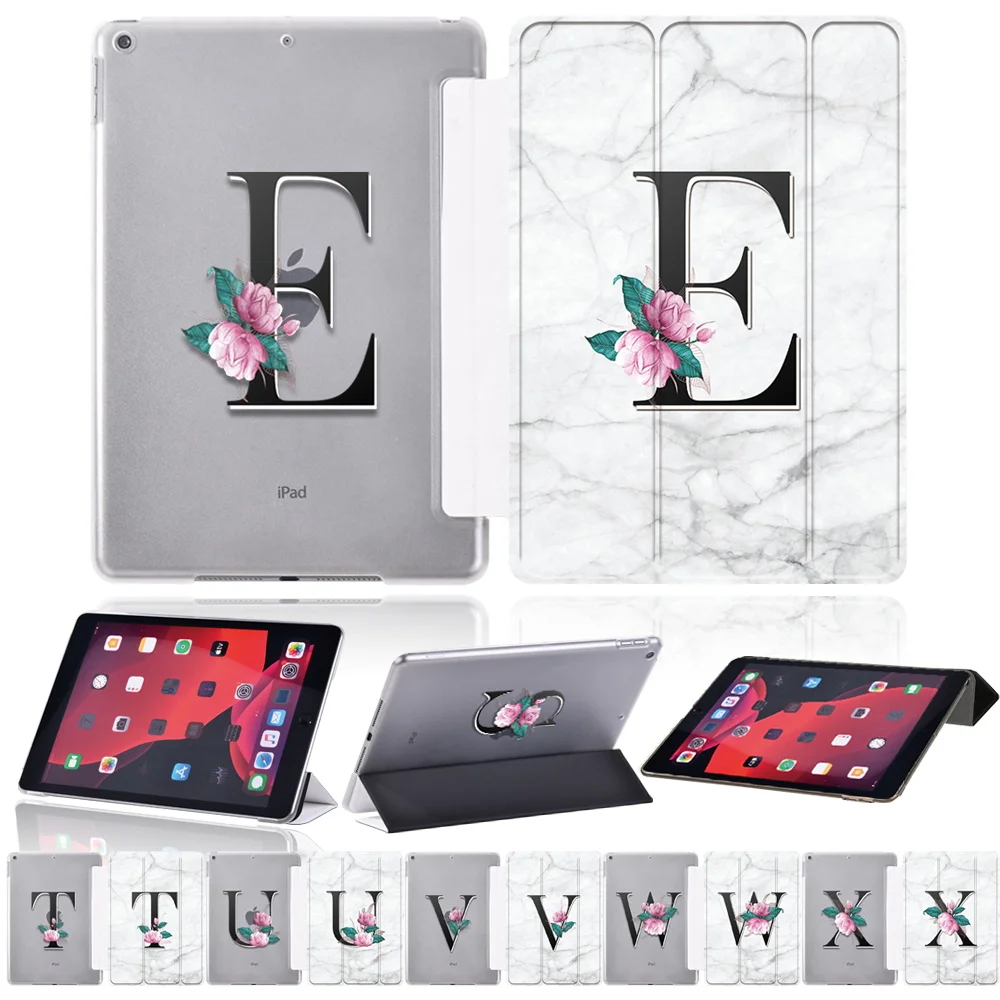 Smart Tablet Ipad Cover Cases for Apple IPad 10.2 Inch 9th Gen 2021 Initial Name Letter Series Automatic Wake Up Tri-fold Shell