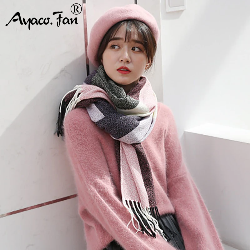 2019 Autumn Winter New Patchwork Colors Cashmere Thicken Women Scarf for Girls Students Lady Cute Tassel Long Scarves Shawl