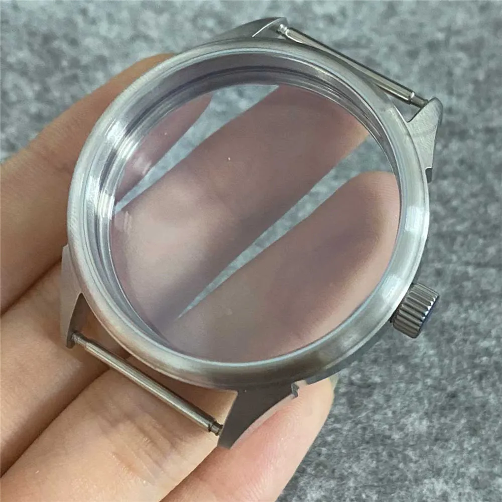 For ETA 6497/6498 Replacement 42MM Stainless Steel Watch Case Frosted Transparent Bottom Watch Case for ST3600/ST3620 Movement