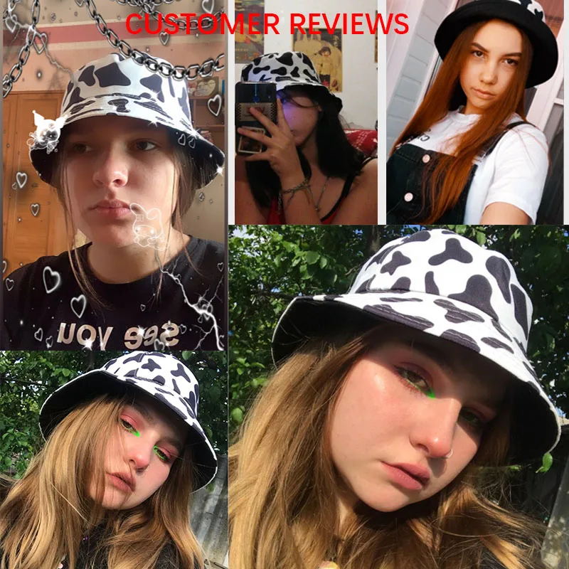 FOXMOTHER New Fashion Reversible Black White Cow Pattern Bucket Hats Fisherman Caps For Women Gorras Summer