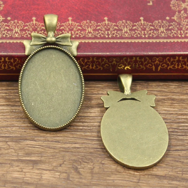 3szt Nowa moda 35x25mm Rozmiar wewnętrzny Antyczny brąz Srebrny kolor Klasyczny owalny styl kokardki Kaboszon Podstawa Ustawienie Charms Wisiorek — zdjęcie 4