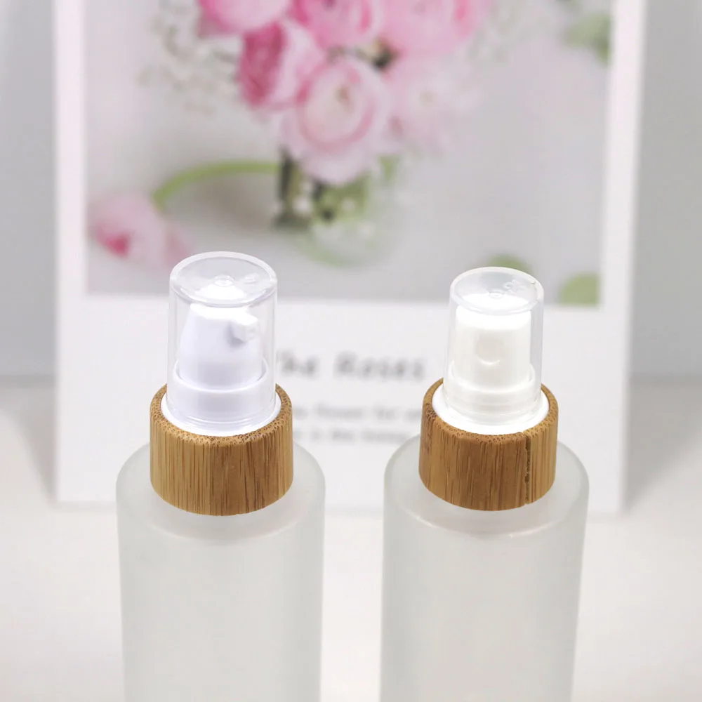 80ML  glass cream jar lotion  spray pump bottle with ecological bamboo lid wood cap Cosmetic container