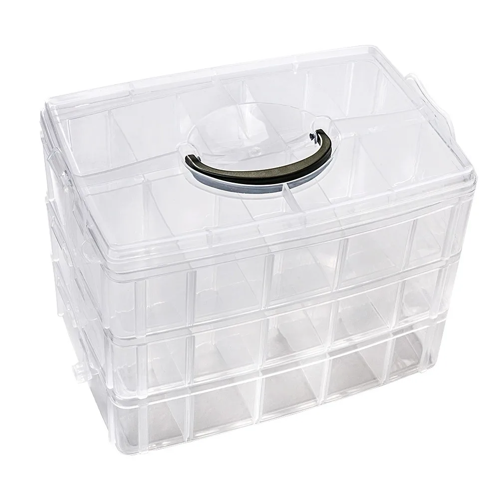 3 Layers 30 Compartments Clear Storage Box Container Jewelry Bead Organizer Case