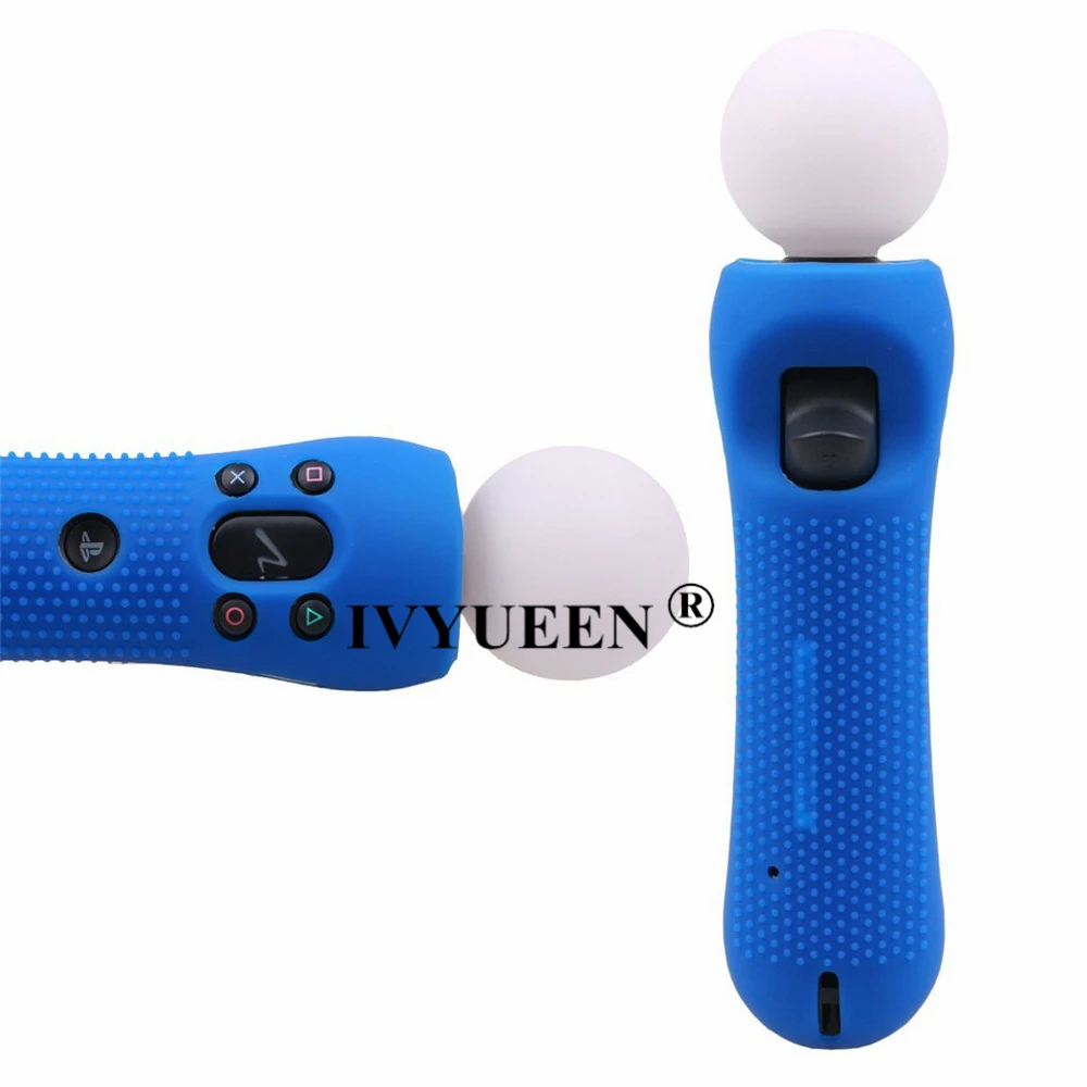 IVYUEEN 미끄럼 방지 실리콘 고무 커버 보호 스킨 케이스, 소니 플레이스테이션 PS VR 이동 모션 컨트롤러용, 블랙 블루, 1 개