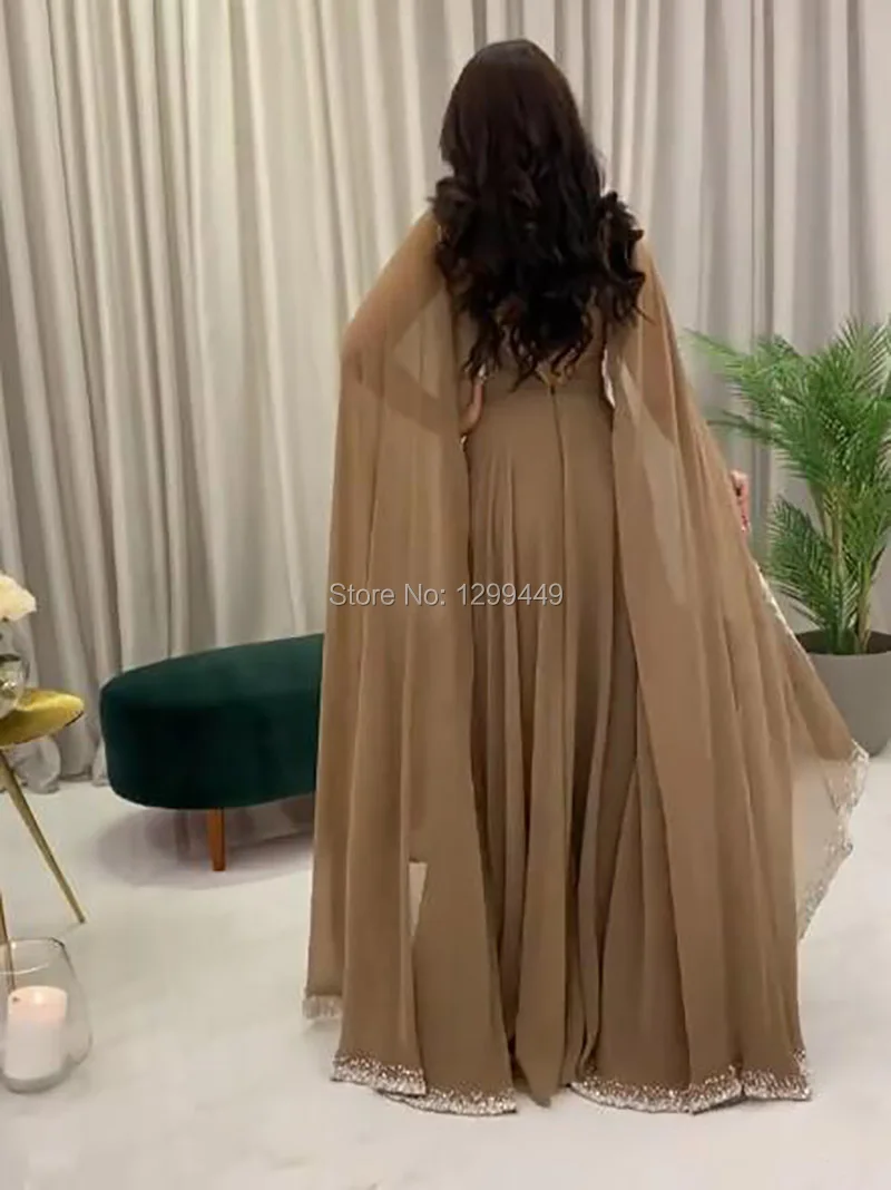 Robe de soirée arabe à manches Cape, en mousseline perlée, ligne a, robe de bal mère de la mariée sur mesure