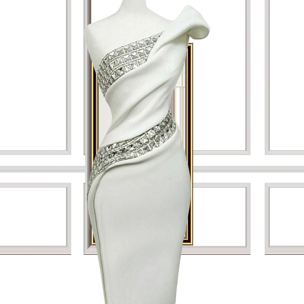 Vestido de noche largo y elegante para mujer, traje Formal de fiesta con diamantes de imitación blancos, talla grande