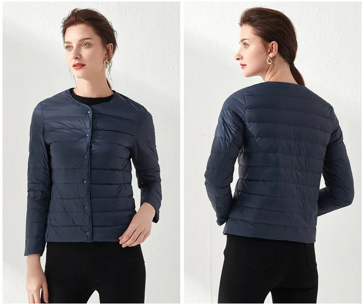 Women's Ultralight Down Liner Jacket, Collarless Packable Puffer Coat, Warm Thin Winter Layer, O-Neck Portable Padded Parka