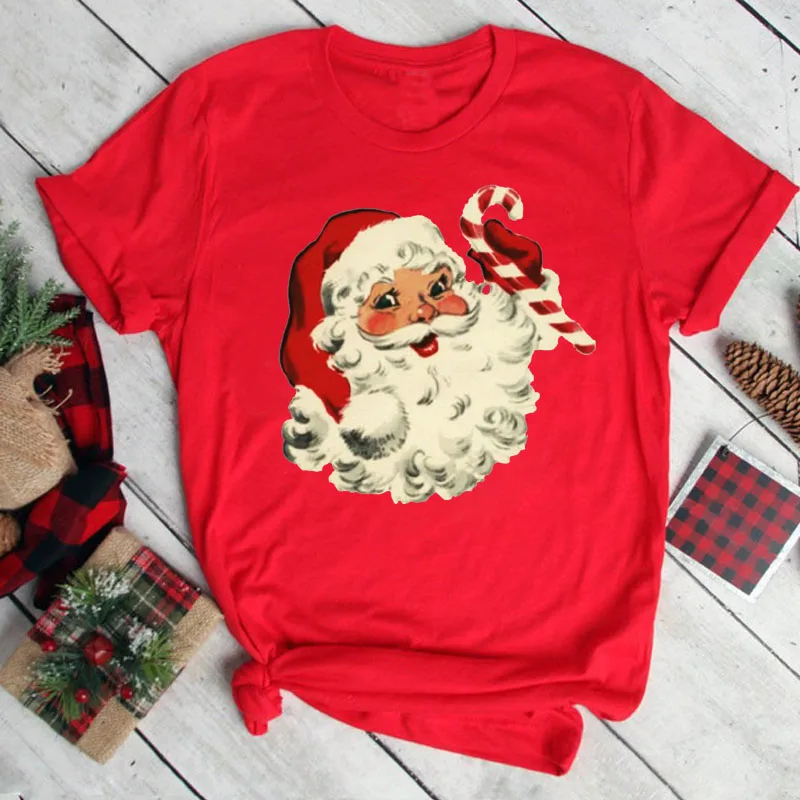 Maycaur Women Santa Claus Print Clothes Christmas 90s Funny Holiday Fashion Cartoon Tops Tee Shirt Ladies Female Graphic T-Shirt