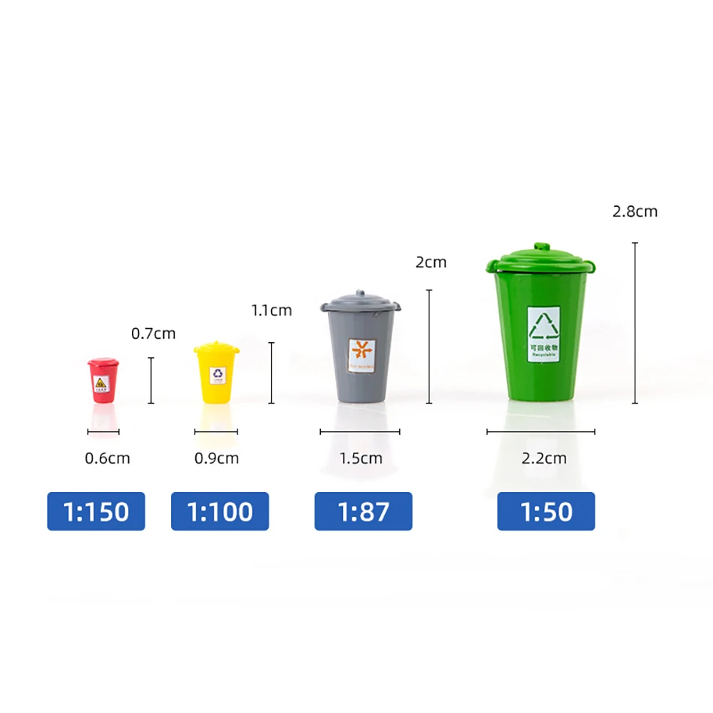 3 szt. Skala Ho N 1:100 kosz na śmieci Model kosz na śmieci Model architektoniczny makiety Model sceny dla dioramy losowych kolorów
