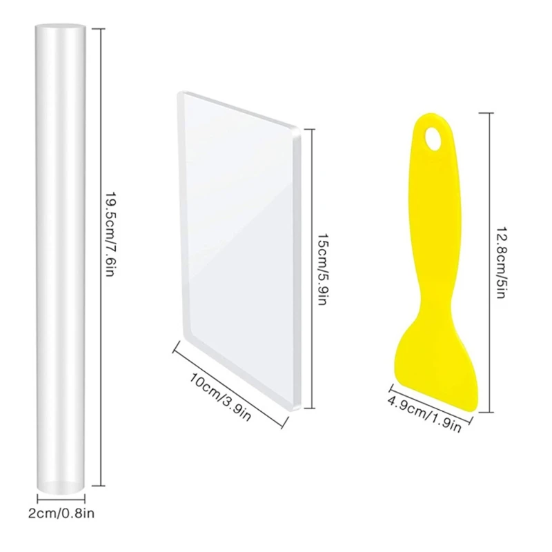 폴리머 클레이 도구 세트 솔리드 롤러 아크릴 시트 스테인레스 스틸 커팅 블레이드 플라스틱 스크레이퍼 DIY 공예, 7 조각