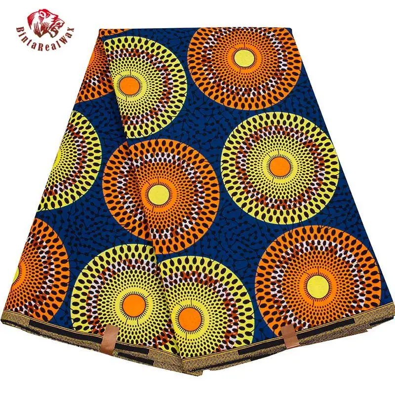 BintaRealWax African Fabric 2021 Circle Pattern Cotton Ankara Material for Sewing Dress Breathable 6 Yards/Lot Fabrics 24FS1403