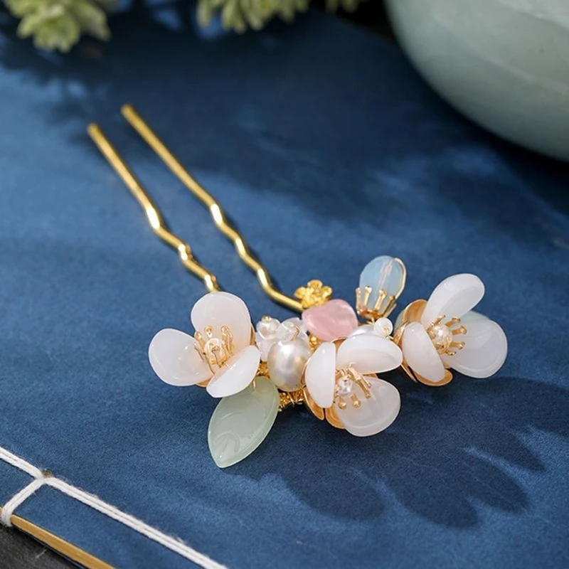 Vintage Hairpin Forks Hair Jewelry For Women Handmade U-shaped Pearl Flower Hair Stick Bride Wedding Hair Accessories Jewelry