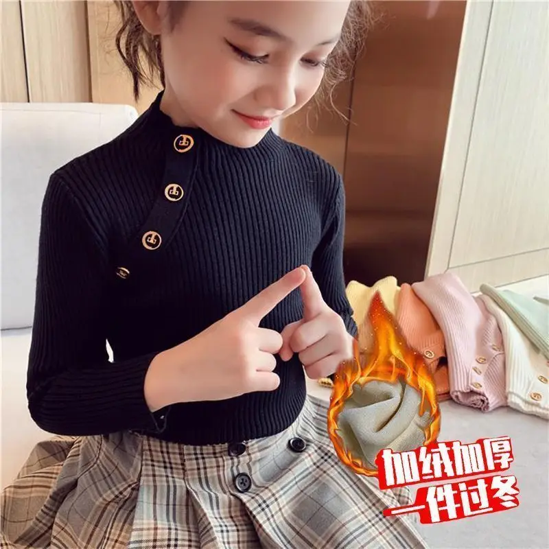 Girls sweater turtleneck pure color knitted sweater autumn children\'s clothing pure color pullover children\'s top 2t 3t 4t 8 12