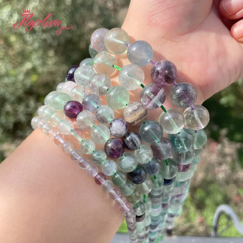 

Natural Fluorite Round Multicolor Green Smooth Faceted Frost Stone Beads for Necklace Bracelet 15 inches DIY Jewelry Making