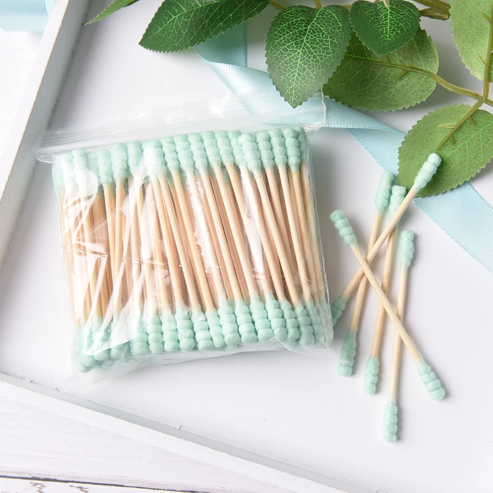 100PCS Double Head Ended Clean Cotton Buds Cosmetic Cotton Swab Stick Ear Clean Tools For Children Adult Pink Green