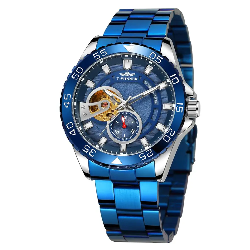 

Winner simple fashion digital semi-hollow dial men's steel belt automatic mechanical watch