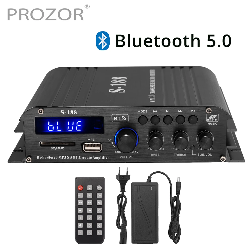 S-188 Home Digital Amplifier Bluetooth-Compatible Audio Power Amplifier Bass & Treble Control Hifi USB FM Music Player Sound Amp