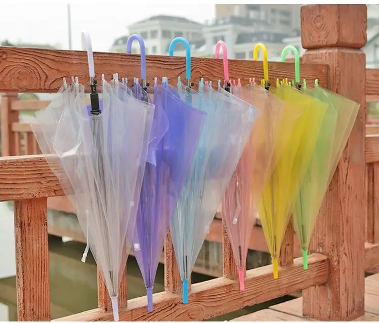 

100pcs Transparent Women Umbrella Long Handle Girls Sunny Rainy Umbrellas Semi-automatic Portable Size Rain Gear SN321