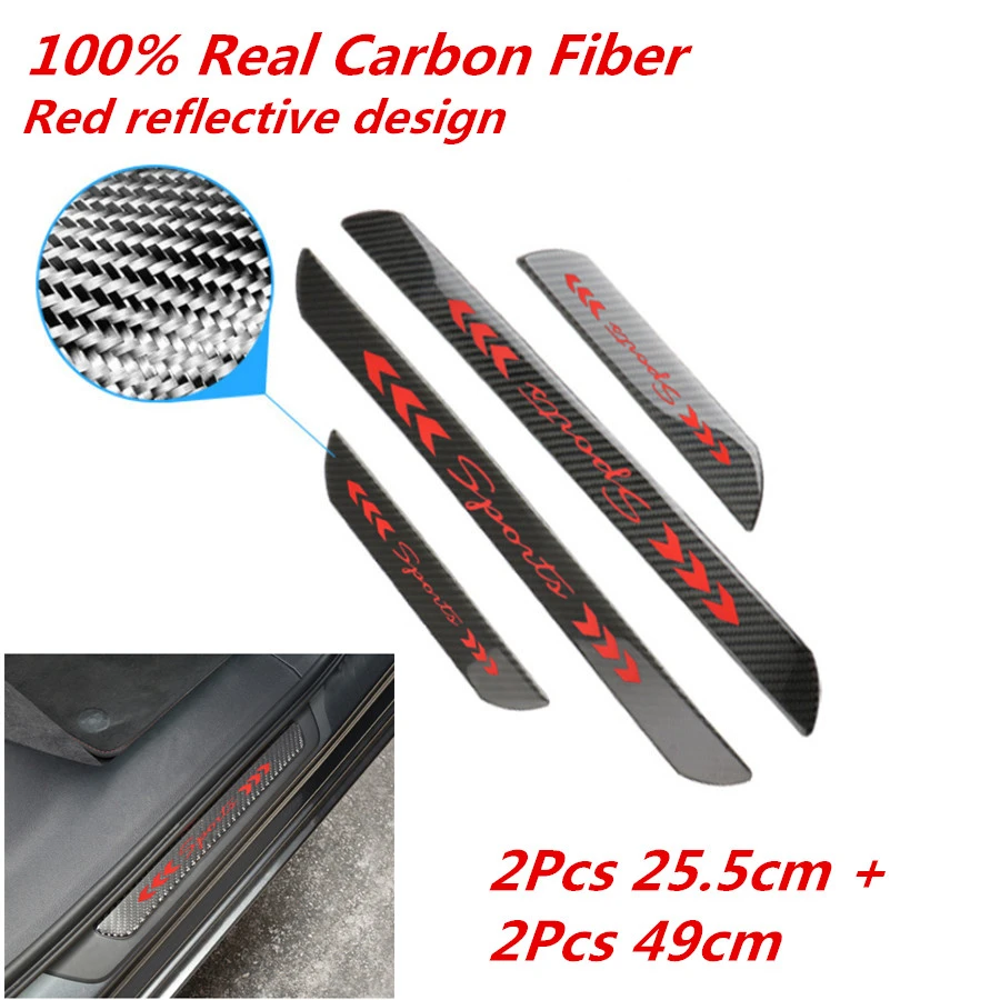 

25.5cm& 49cm Car Door Welcome Plate Sill Scuff Cover Panel Sticker Real Carbon Fiber