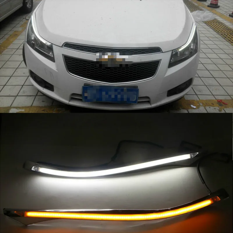 

For Chevrolet Cruze 2010 - 2014 Car Styling LED Headlight Brow Eyebrow Daytime Running Light DRL With Yellow Turn signal Light