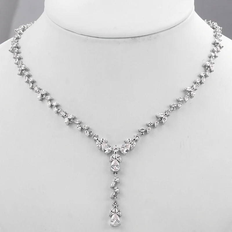 WEIMANJINGDIAN Brand New Arrival Elegant Leaf Shape Cubic Zirconia Necklace and Earring Wedding Jewelry Set