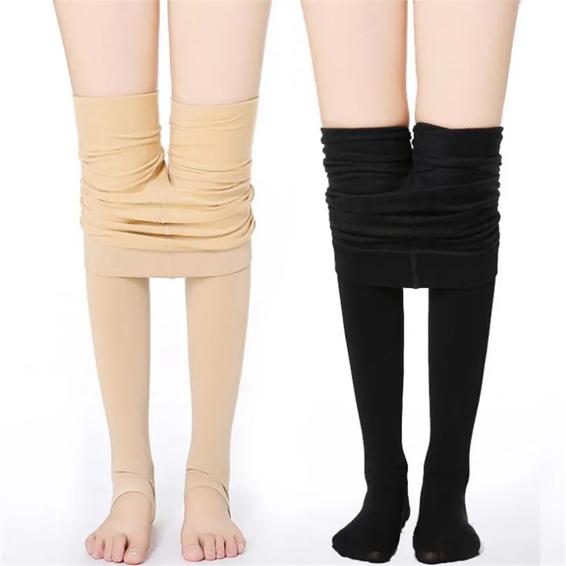 YRRETY Lining Thin Fleece Knitted Leggings Elastic Lady\'s Warm Tights Black Pants Skinny Women Ankle Step Pantyhose Style Bottom