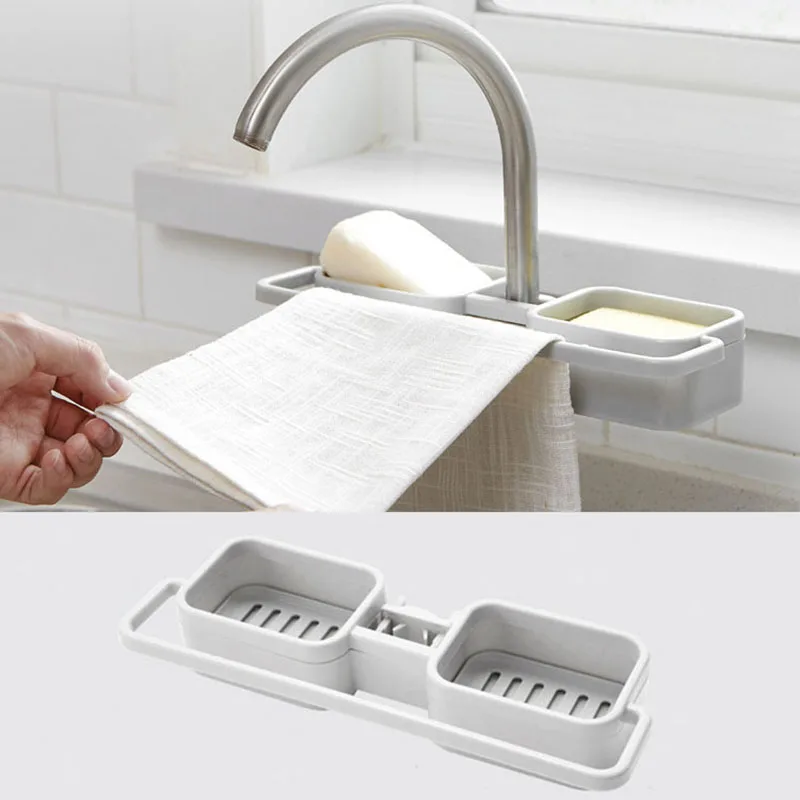 Plastic Kitchen Organizer Faucet Drain Storage Rack Sink Dish Cloth Sponge Holder Rack Bathroom Towel Soap Storage Box Shelf