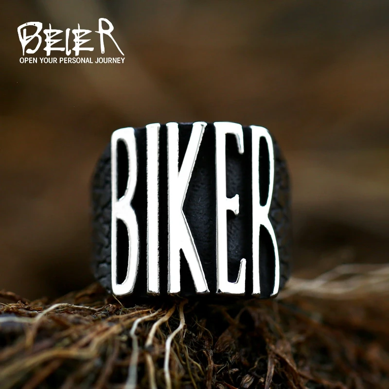 Beier New Design Stainless Steel 316L Punk Rock American Biker Fashion Letter Ring Men Retro Ring Hip Hop Jewelry For Gifts