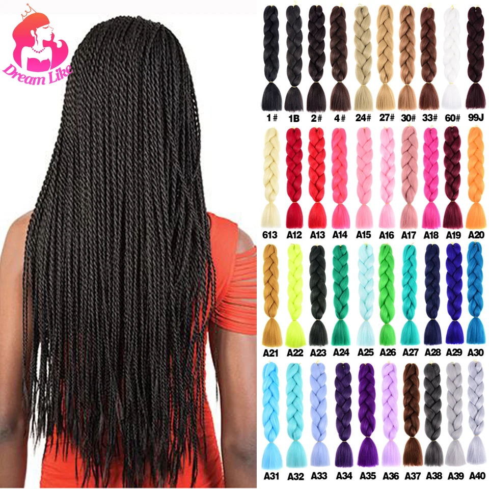 Dream Like Pur Color Jumbo Rambut Kepang Pra Merentang 24 Inci Rambut Sambungan Sintetis untuk Kepang 100G/Pcs Rambut Kepang Crochet