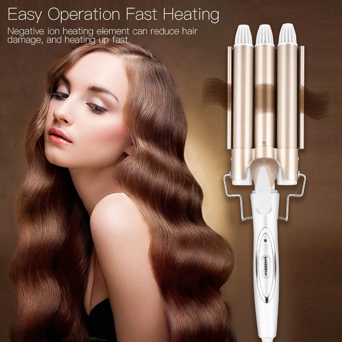 Professional 3 Barrel Curling Iron Wand Fast Heating Tourmaline Ceramic Hair Waver Styling Tool for Beautiful Waves